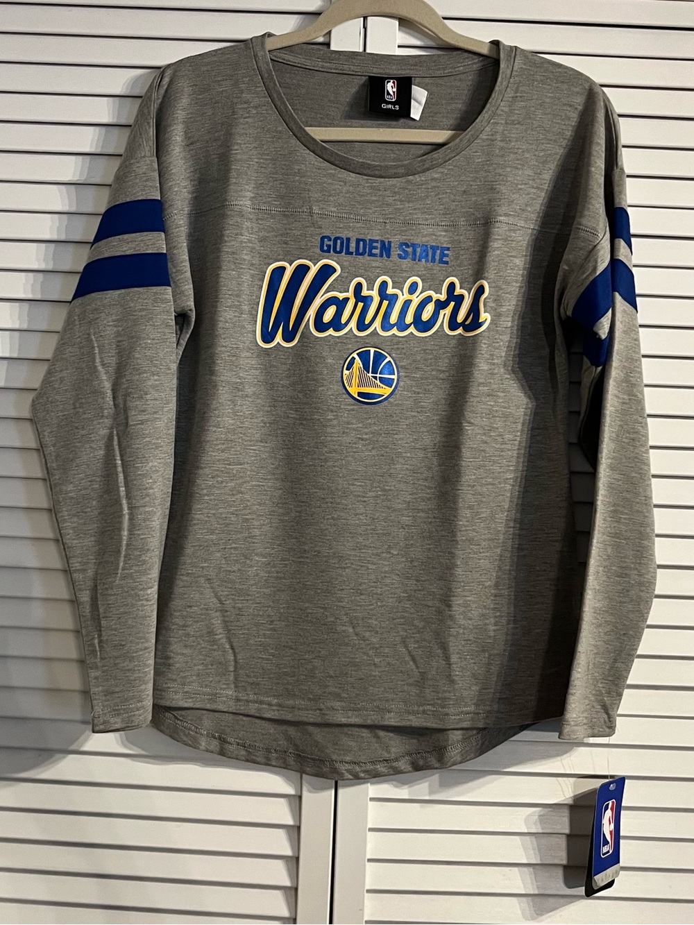 NBA Girls Golden State Warriors Gray Long Sleeve Crewneck Shirt